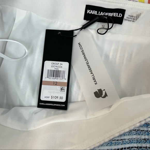 Karl Lagerfeld Blue White Tweed Mini Skirt Size 12 NWT - Picture 6 of 6